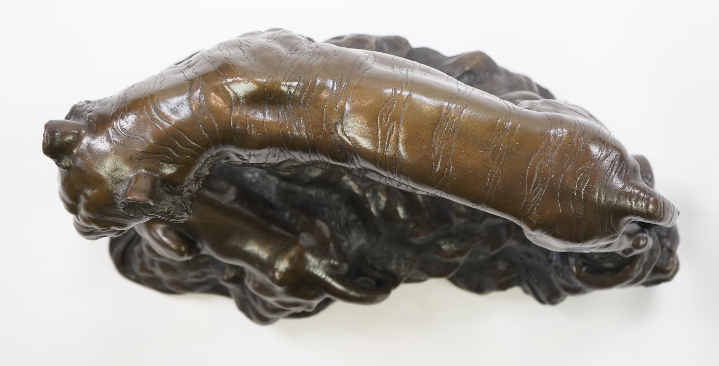 CHANGE TO DESCRIPTION- After Genryusai Seiya, a large patinated bronze group of two tigers on a riverbank